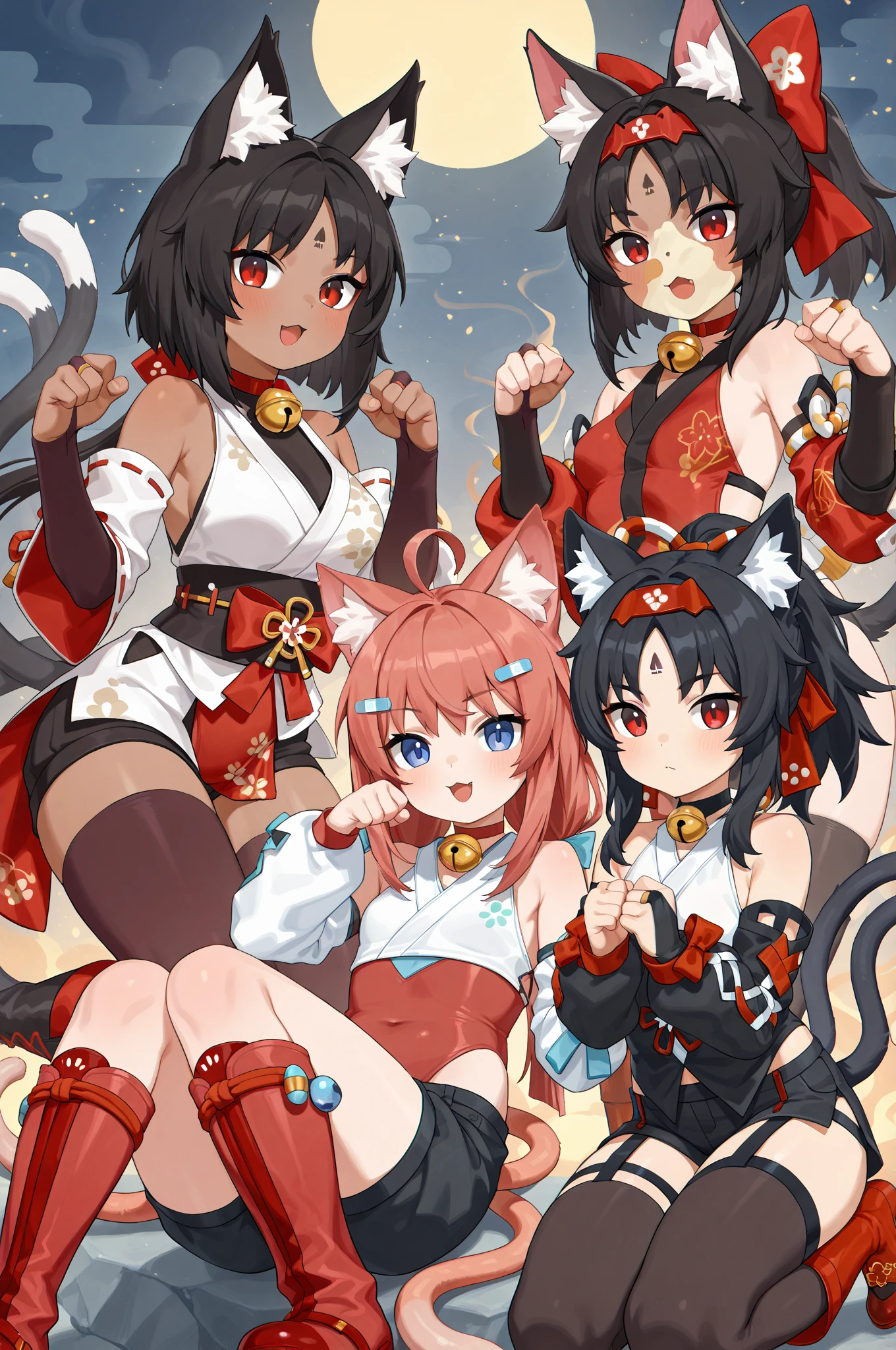 （absurderes）style of anime，Shoulders bare，Bare legs，Bare chest，Bare abdomen，Expose your back，no brassiere，Side breasts，breast curtains，Pelvic curtain，Short panties，Chinesedress，kneels on the ground，paw pose，dog ears，Dog tail，wagging tail