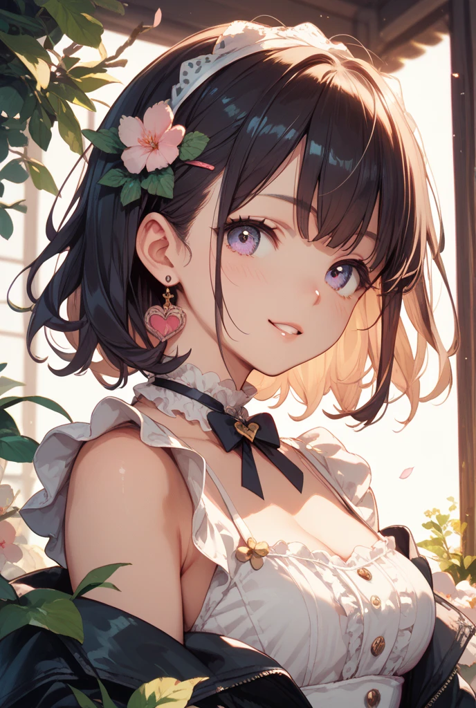 kanaotsuyuri, kanao tsuyuri, black hair, butterfly, butterfly hair ornament, (purple eyes:1.1), side ponytail, ponytail, 
shirtless, topless, bare chest,, 
BREAK looking at viewer,
BREAK indoors, classroom,
BREAK (masterpiece:1.2), best quality, high resolution, unity 8k wallpaper, (illustration:0.8), (beautiful detailed eyes:1.6), extremely detailed face, perfect lighting, extremely detailed CG, (perfect hands, perfect anatomy),