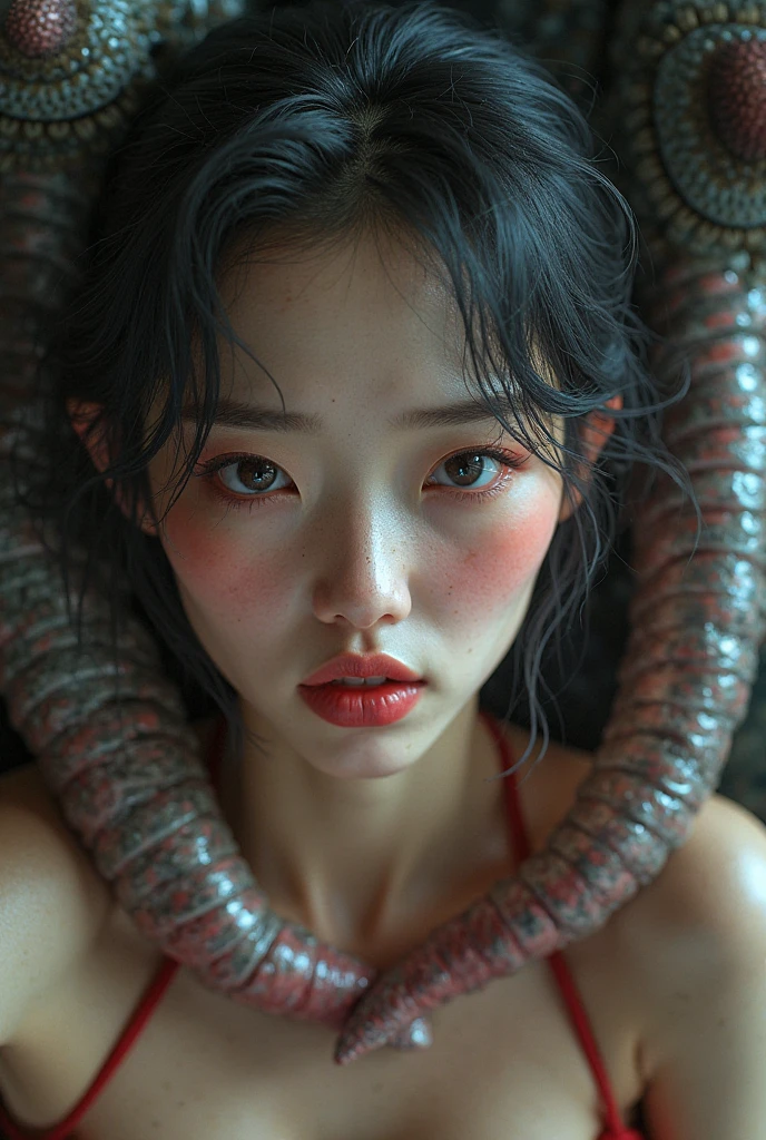 Lots of tentacles attached to the girl's chest, best quality, masterpiece, super high resolution, (realism: 1.4)