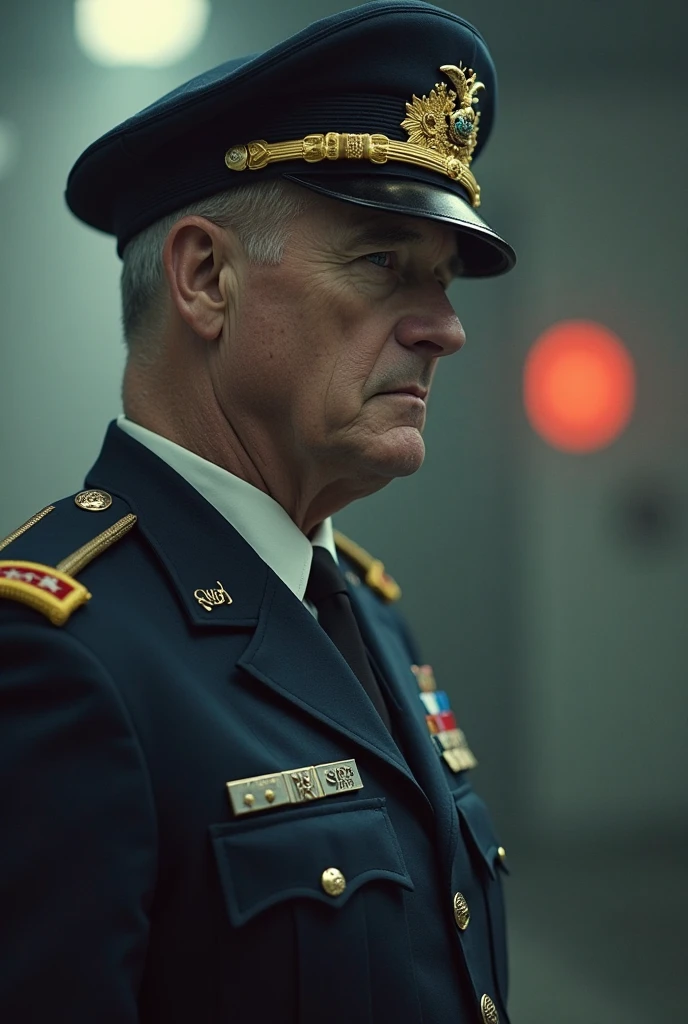 action hero movie poster, man sghammond in a military uniform, realistic,action movie, cinematic, <lora:sghammond_v1:1> , dark background, black background