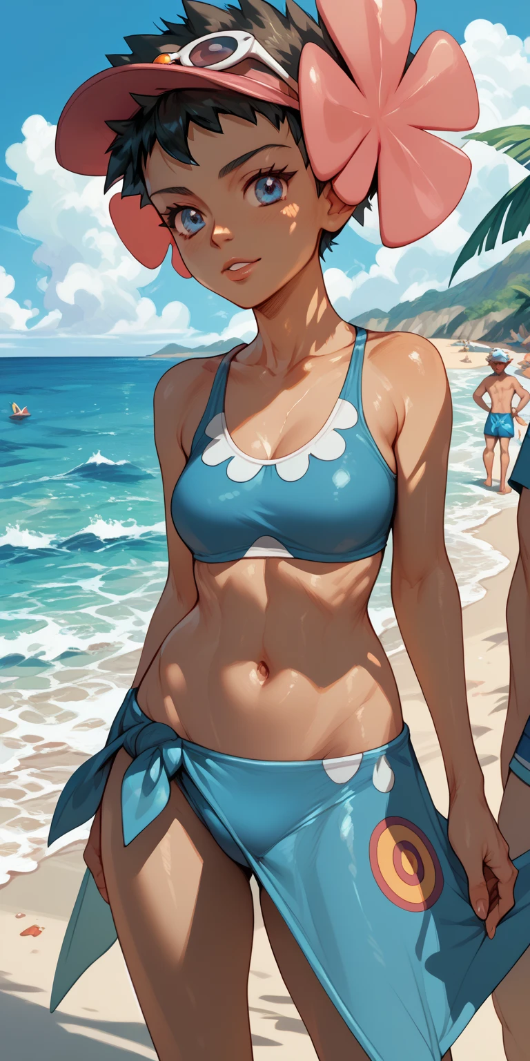 (8K resolution, best quality, Ray Tracing rendering optimization), 1girl, small breasts, In Rio de Janeiro, Brazil, a young Brazilian girl, with fair skin, short hair, 1tatsumaki, tatsumaki, is enjoying a sunny day. She walks along Copacabana beach, feeling the soft sand beneath her feet. With a smile on her face, she approaches a group of friends playing footvolley and joins them. With skill and agility, she jumps and kicks the ball deftly, showing her passion for the sport. Her friends applaud her, and together they continue to have fun on the beach, enjoying the vibrant and relaxed atmosphere of Rio de Janeiro.