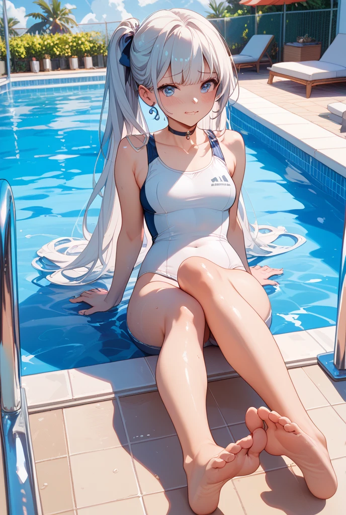 a pregirl,Thin leg,white skinned,Tall guy,A ball head,on top of the bed,Body details are evident,Bigchest, Expose the soles of your feet,{{Large bare breasts}},Superskirt,did not wear panties,leg wide open,blacksilk,August pool party