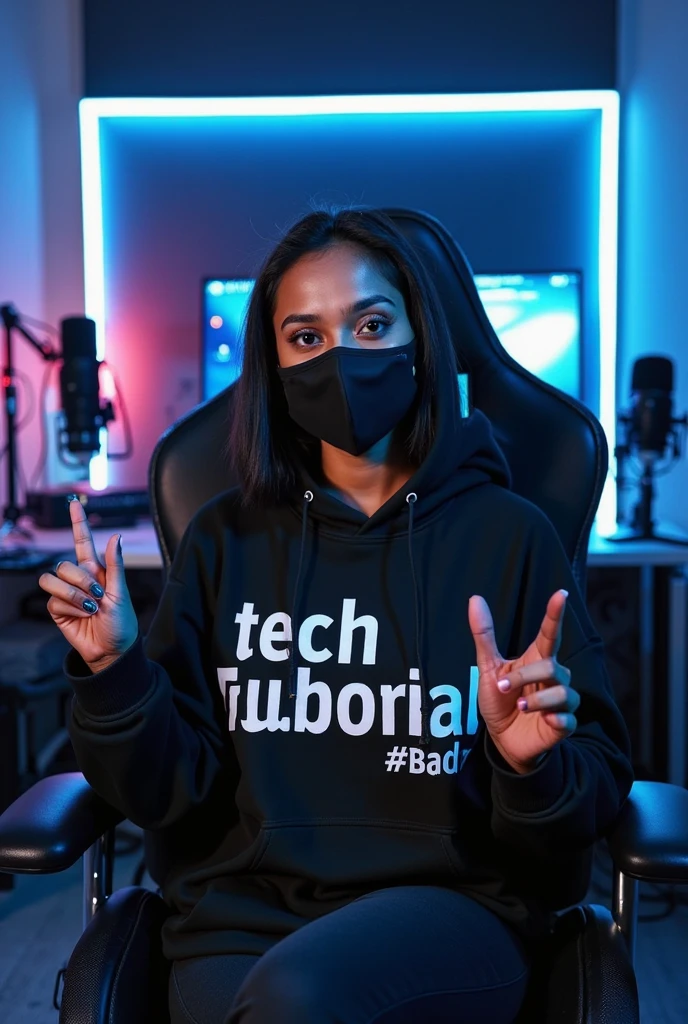 Black girl , straight hair , big eyes , brown eyes , thick body, sexy body gamer, wearing a shirt and a skirt, black hair, ((blush: 0.8)), natural skin texture, 4K texture 