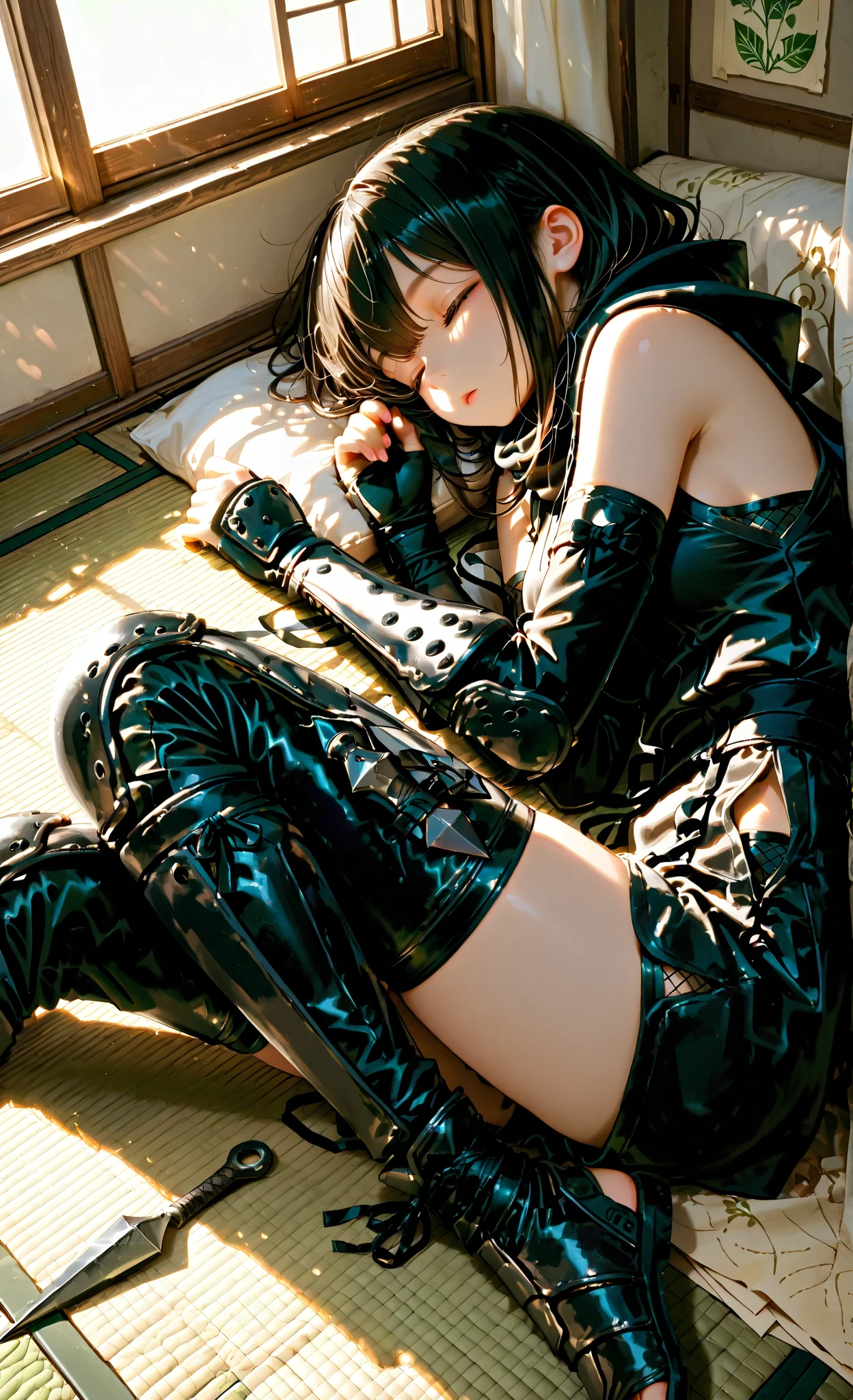 Rope Restraint Chair Anime Girl Tears in the corners of her eyes, red cheeks, blue hair, blue eyes, tight clothes