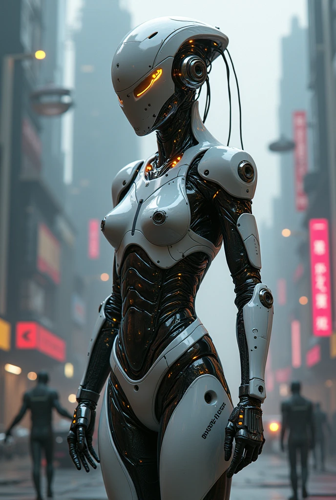 score_9, score_8_up, score_7_up, score_6_up, score_5_up, score_4_up, source_photo, rating_safe, ultra-detailed rainy dystopian landscape, soft diffused light
tall busty voluptuous alien humanoid, futuristic fashion wardrobe, gigantic round breasts, narrow waist, wide hips, wired joints