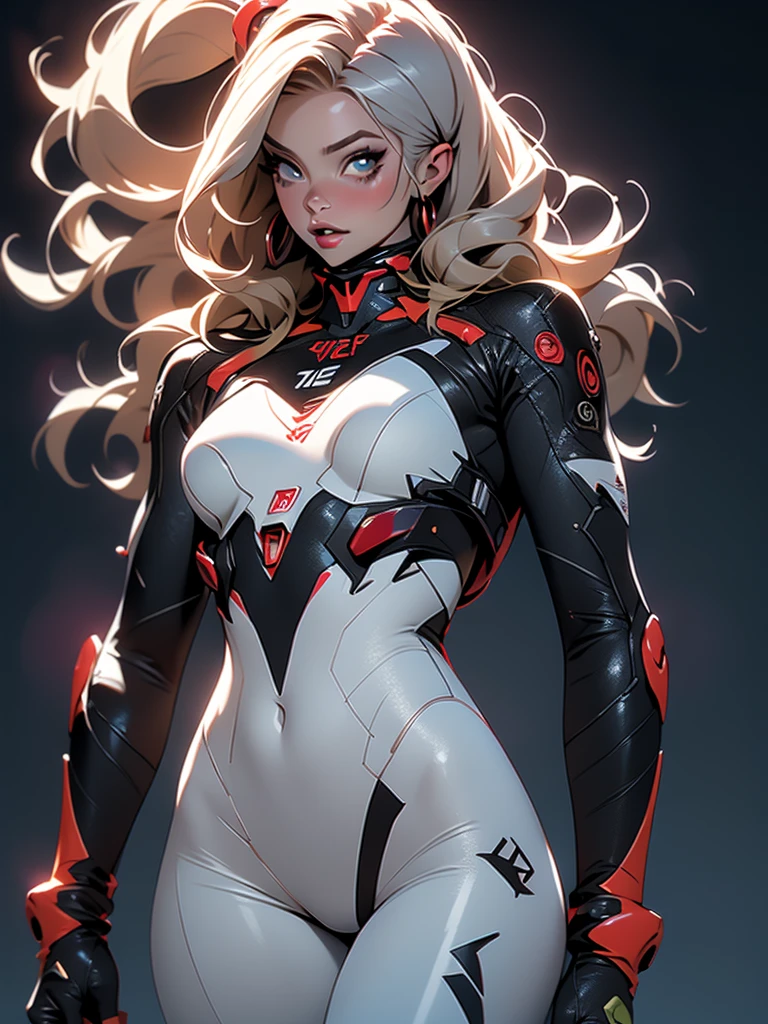 ((Best quality)), ((masterpiece)), (detailed: 1.4), (Nonsense), Tank pilot black Australian Aboriginal woman ready for war, shiny skin, perfect body, back, perfect ass, defined muscles, bare half thick thighs, closed mouth, only in panties, include stars in clothing, muscular body covered by technological clothing, Neon Genesis Evangelion style, cyberpunk, generous neckline, ((perfect large breasts)),  (blue eyes without pupils), ((clothing in the colors of the Australian flag)), (((afro blonde hair)))), (thin stripes covering the breasts), (Psychedelic tattoo on the arms), ((drawings of a devil on the arms)), Australia, short underwear, garter belt, by mucha, niji --V5, close to real, psychopath, crazy face, sexy pose, background with a giant Gundam-style Robot head,  2 piece clothing, shoulder pads with airplane wings, pastel, centered, scale to fit dimensions, HDR (High Dynamic Range),Ray Tracing,NVIDIA RTX,Super-Resolution,Unreal 5,Subsurface dispersion, PBR texture, Post-processing, Anisotropic filtering, Depth of field, Maximum clarity and sharpness, Multilayer textures, Albedo and specular maps, Surface shading, Accurate simulation of light-material interaction, Perfect proportions,  Octane Render, Two-tone lighting, Wide aperture, Low ISO, White balance, Rule of thirds, 8K RAW, crysisnanosuit