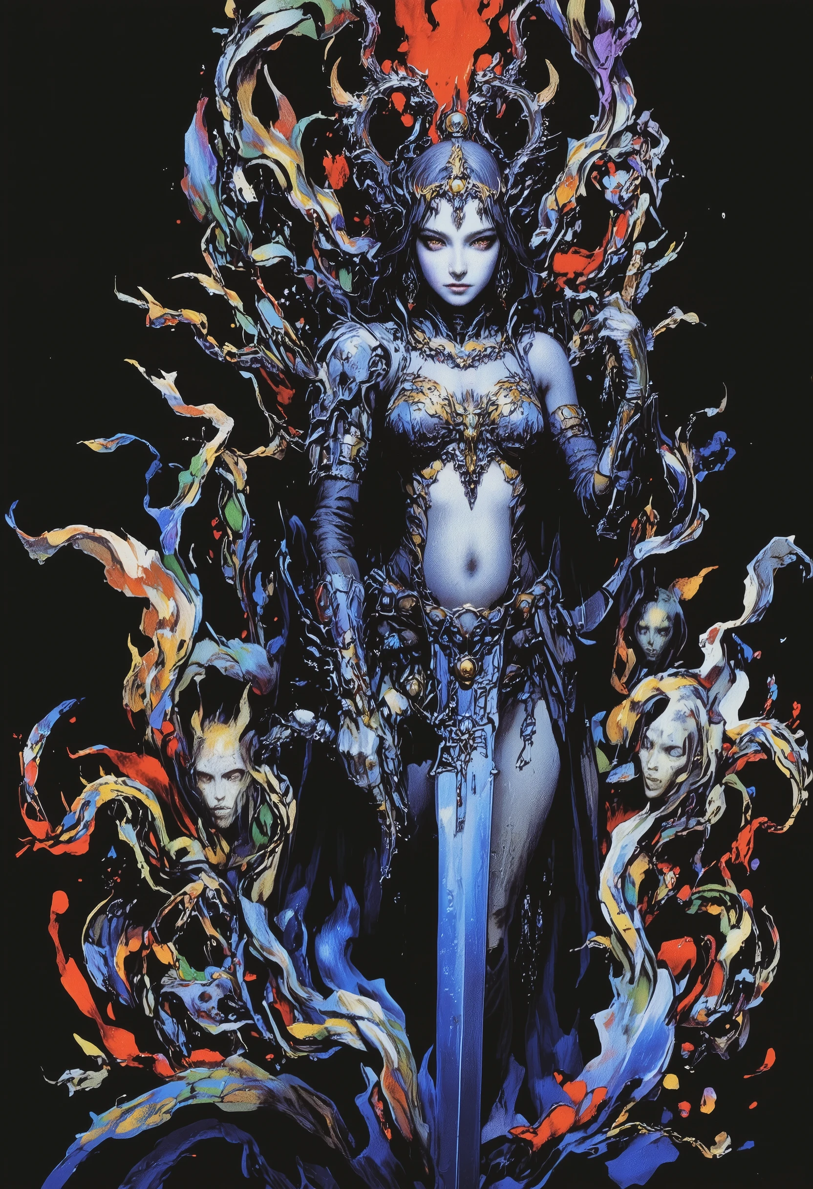 ((masterpiece:1.4)、(top-quality:1.4)、(reallistic:1.7))、Bondage style:1.4、latex shiny:1.4、Latex bodysuit、By Luis Royo、age19、2girls、Super Ultra Ultra Bikini、Beautiful tattoos:1.4、Sexy Daughter、body piercings:1.7、Colossal tits:1.4、toppless:1.4、Looking Back Beauty、Outstanding style、standingn、fullllbody、foco nítido:1.5、Slender Abs:1.2、Anatomically correct representation of the human body:1.4、hips up high、A detailed eye、Raw photo、red-lips、Red high heels、a choker、a necklace、耳Nipple Ring、Fantastic mythological landscape、