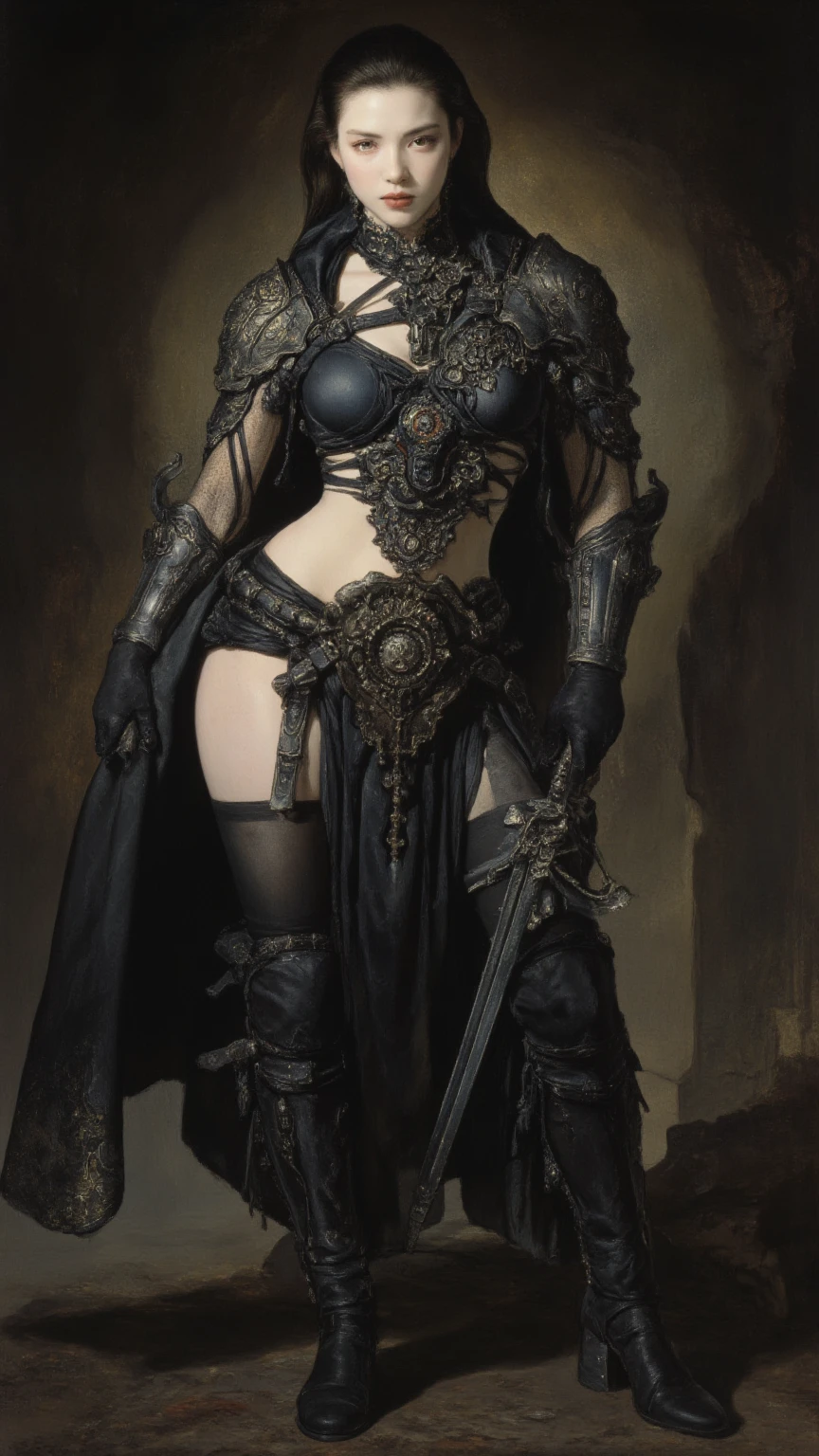 Perfect Proportions, Anatomically correct, (Head to Toe: 2.0), (Full body image: 2.0), alone, (Artificial human world: 1.6), highly stylized, Deviant art, masterpiece, Very detailed, fine grain, expressive fine grain, Detailed pupil, Futuristic, ((1950s Fantasy)), ((Pointed helmet)), Rubber Gloss, (Wai Lian Wei:1.4), big boot, Full body image, Full Body Shot, nvInkpunk, professional photograph of alexander_skarsgard, Tassel, big beads, (大きなTassel), cyber punk, Inkpunk, Paint Tray, Ink splash, (Action pose:1.0), ((Holding the Sword)), pale rider, Apocalypse,