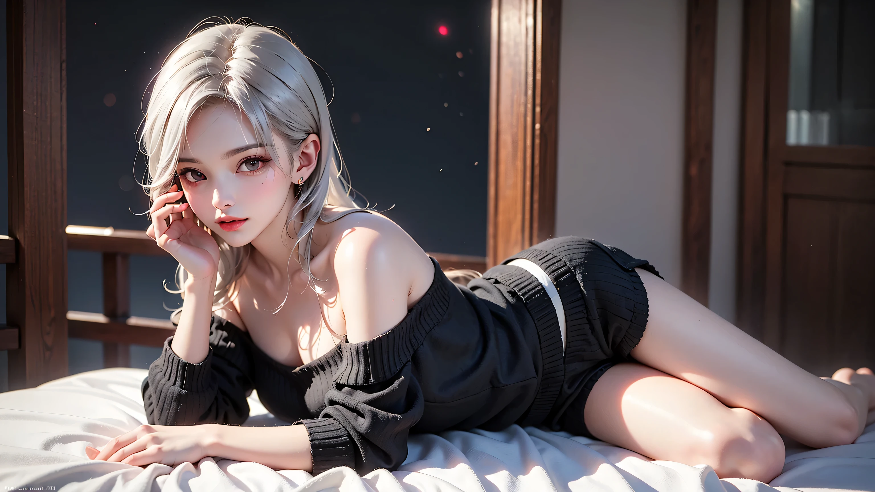 Anime girl sitting on bed,Keep a record at hand, Perfect white haired girl, seductive anime girls, Anime art wallpaper 8 K, Girl with white hair, Anime girl wearing black dress, Digital art on Pixiv, Anime art wallpaper 4k, Anime art wallpaper 4 K, Anime girl with long hair, Best anime 4k konachan wallpaper --auto