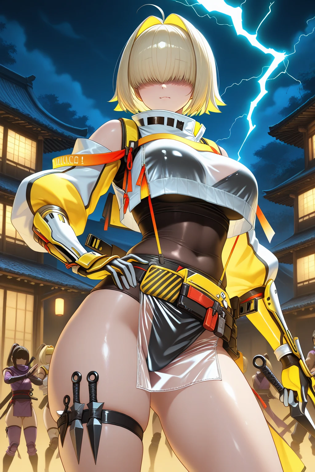 ultra-detailed, Explicit, Beautiful body, Beautiful Nose, Beautiful character design, perfect eyes, perfect face, ultra highres, 4K, beautiful legs, perfect legs, Nice hands, Perfect hand, Masterpiece, Best Quality, Highly detailed, illustration, absurdres, street fighter, doll suit, shadaloo doll, dollsuit, girls, multiple girls, expressionless, blank eyes, looking at viewer, red gloves, emotionless, black latex, corrution, mind control, female combatant, full body, hypnotized, unhappy trance, full body suit, ribbed bodysuit, both arms at side, stand up straight, obey, perfect female body, extremely glossy latex, hypnosis, hypnoLora, empty eyes, Mind control device, poses, brainwashed, submissive_pose, Slave, hat, necktie, stand up straight, standing, standing at attention, belt, extending the right arm from the shoulder into the air with a straightened hand, nazi saluting, military, military saluting, salute, right hand saluting, left hand at side, latex, garter belt, thighhighs, Shadowverse, Luna, blonde hair, golden eyes, twin tails