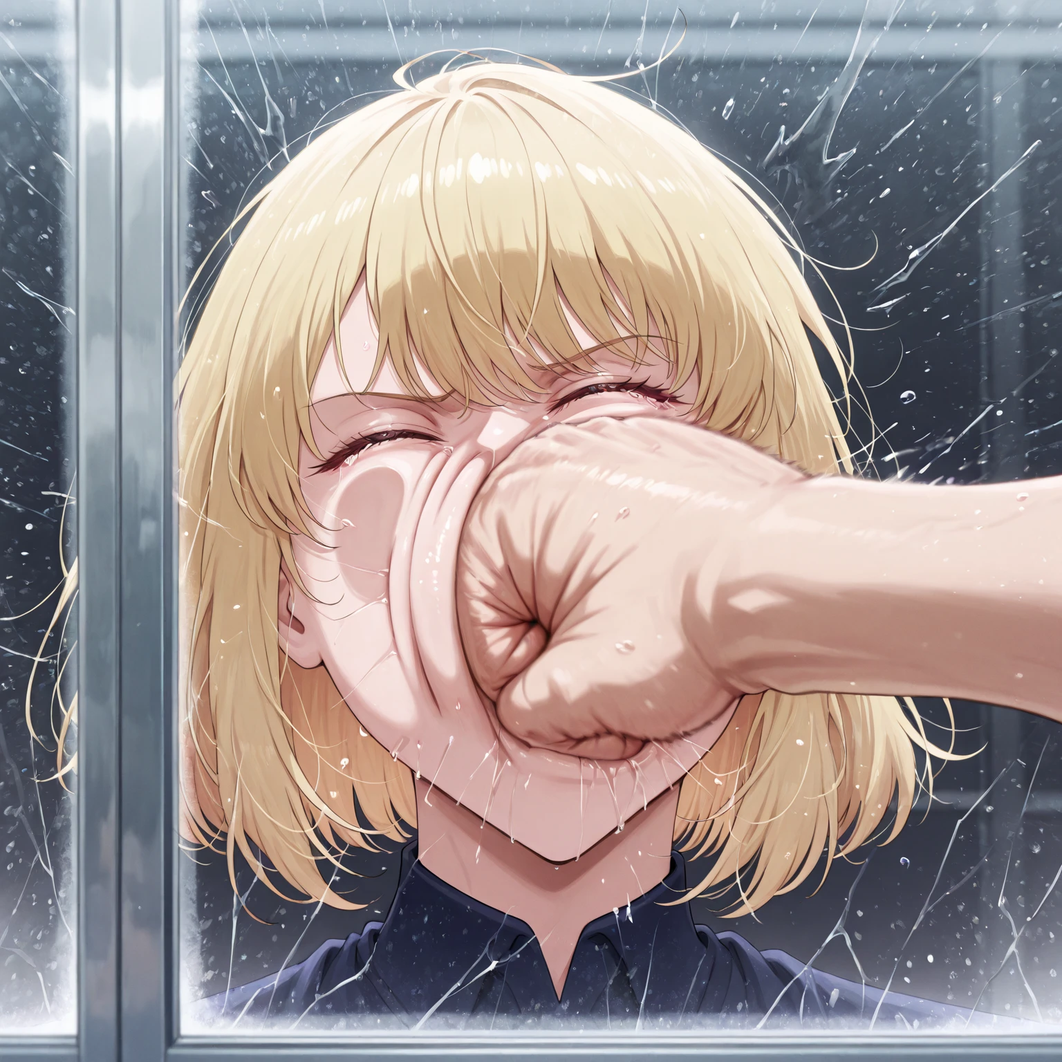 score_9, score_8_up, score_7_up, source_anime, , long ,  in , small breasts, 1 boy, 1 girl, woman on top,Concept - better cheek pinching and mouth pull, Sui