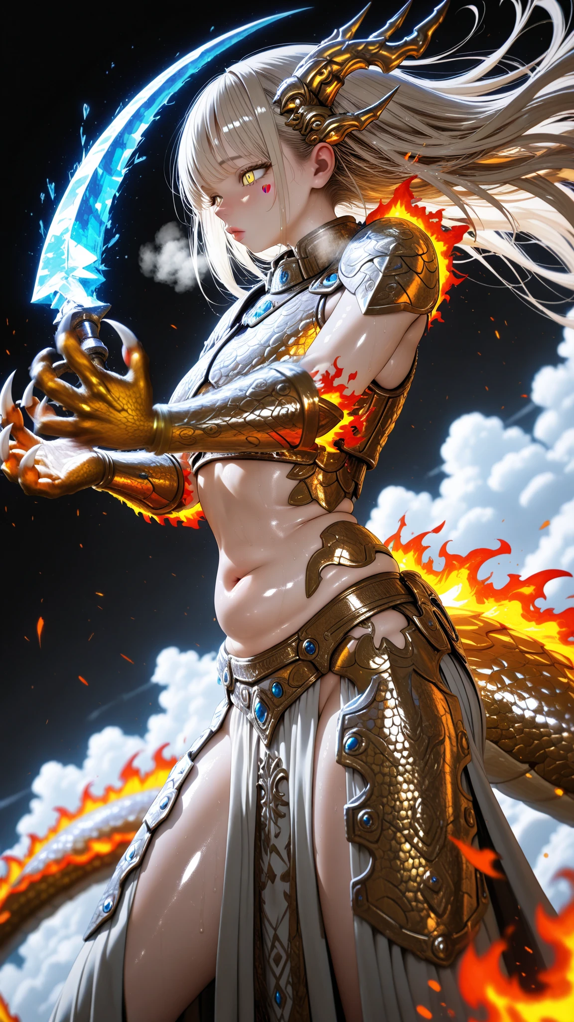 1 girl,huge breast, beautiful breast,High definition simulation of world boss character creation screen with dark samurai ninja with glowing hair with glowing lighting fists wearing a beautiful frozen ninja with neon red and yellow blues snow sacred geometry and chained shoulder guards, tiger, eagle, wolf,long fangs, chains, burst of fire, smoke with lightning background, 3d realistic photo,incredibly absurdres, ultra detailed, high resolution, realistic lighting, photorealism, hyperrealism,masterpiece,vibrant colors,stunning visuals,ultra skin texsture,stable diffusion,perfect anatomy,crazy details