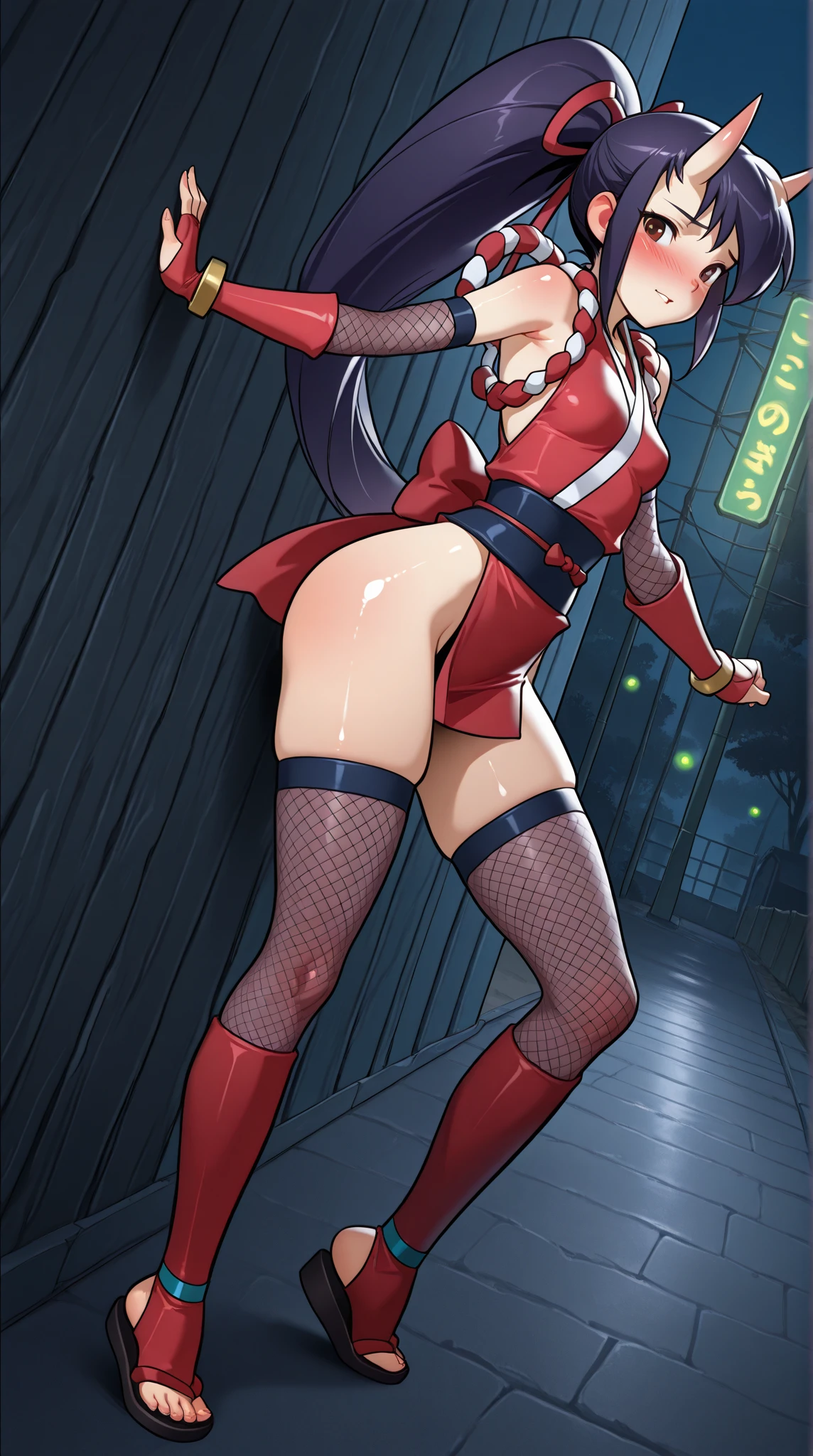 , , 1girl, Azula, avatar, top knot, perky breasts,, ????? nipples,fishnet stockings, graffiti, dark alley setting, slutty, pussy, fishnet top,???????, choker, cropped latex jacket, ?????? belt, used condoms, condoms, ???,, ??????????, seductive, , score_9, score_8_up, score_7_up, score_6_up, score_5_up, score_4_up,