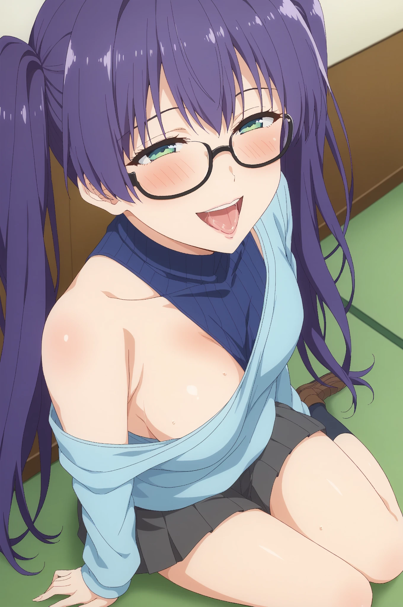 score_9, score_8_up, score_7_up, best quality, uncensored, source_anime,
BREAK indoors,anime color,(chibi:1.1),
1girl, lie,posing,ds-norimakiarale, purple hair, long hair, blue eyes, black-framed eyewear,(completely nude:1.2),(Loli kid),