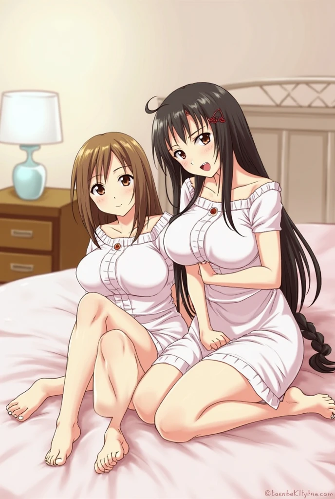 (A superb exquisite haruhi suzumiya), (haruhi suzumiya:1.5), brown eyes, brown hair, natural straight hair, hairband, ribbon, straight bangs, solo, nature, extremely delicate, straight facial features, peerless beautiful girl, soft, (sensual face), ((ecchi face)), dreamy quality, exaggerated facial features, solid color, frank holly, delicate face, bright lips, slender waist, soft curves, real light and shadow, super fine, 4k, natural moving, Ultra high resolution, (masterpiece:1.2, best quality), (finely detailed beautiful eyes: 1.2), (beautiful detailed face), sexy nude model, sexy pose, (large chest), (Perfect Body Proportions), (bedroom), Mekosuji, Spread your legs a little and show off your crotch,