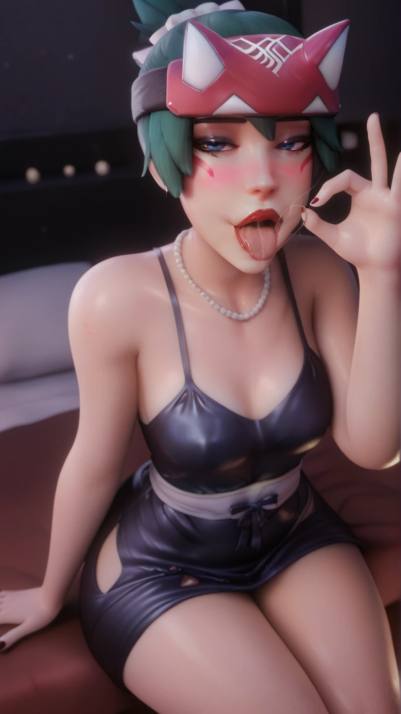anime girl in black bikini laying on bed with hamburger in background
