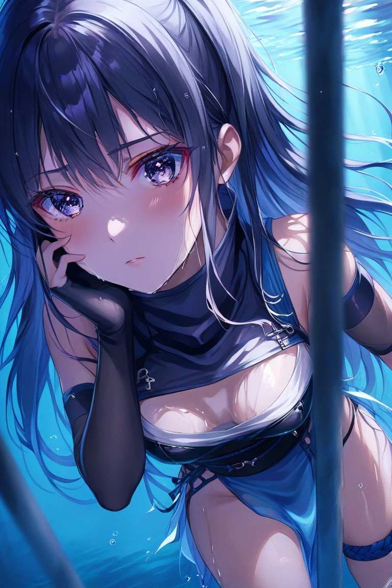 black hair, flat chest, young, nude, chained up, bruises