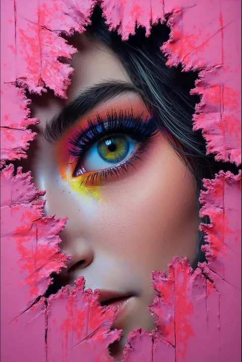 Сквозь разбитую бумагу лицо красивой женщины