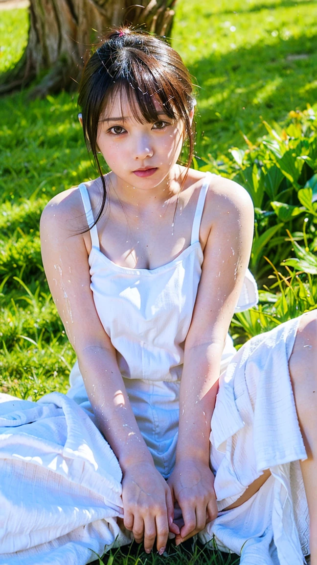 (best quality:1.2), masterpiece, Realistic, Ultra-high resolution, ((a beautiful Japanese idol 12 years old woman:1.2)), (Gaunt:1.3), (((Very flat chest:1.4))), ((Baby Face)), (upper body), ((Raise your arms to show your armpits:1.4)), (sweaty armpit:1.2), ((Armpits are wet and shiny with sweat)), (((sweaty armpits))), Armpit depression, ((((Deeply wrinkled armpits)))), She has skin that sweats easily Soaking wet, (topless), (I can see my pores), in Japanese hot springs, Outdoor hot spring, Stone hot spring, Moss and trees Surrounded by, Wearing split (Lace Headband:1.2), (realism:1.5)