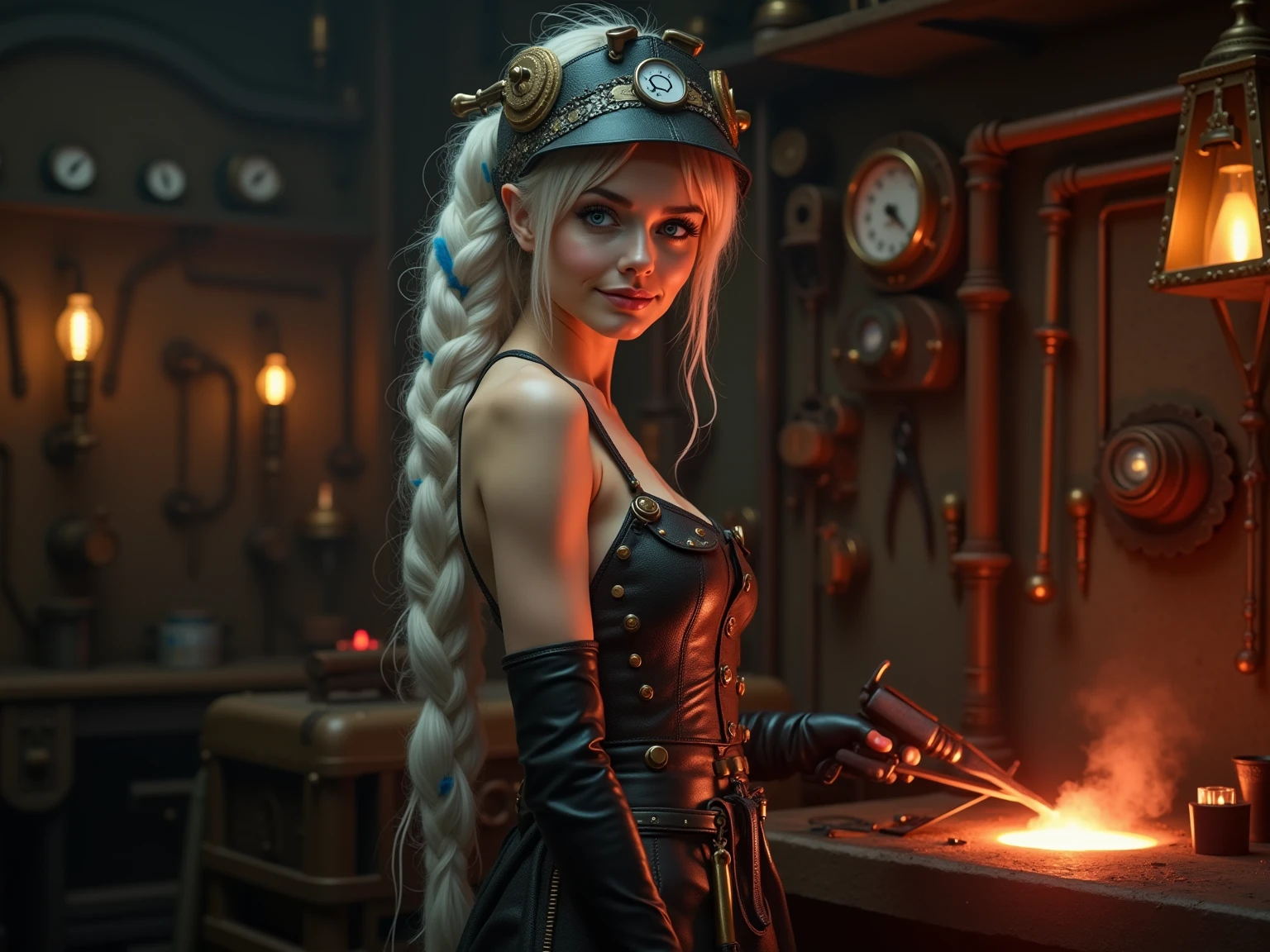 A beautiful woman with metal fabrication