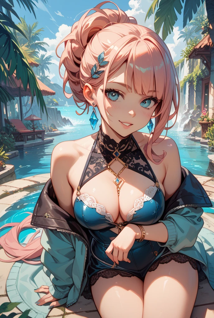 Realistic、pretty girl、Beauty、Beautiful fine details、Characteristic lashes、Beauty、Adorable、
The beauty of a smile、Adorable目 A pose that emphasizes the chest
