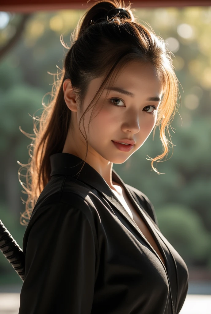 (((Holding a sword)))、(((Tears running down my cheeks)))、Beautiful Japanese Supermodel Women, Hair with subtle highlights, Big black eyes, sexy,Street background,Gorgeous kimono (Floral),Dimples、 Backlit shooting,perfect face lighting,Mixed Media