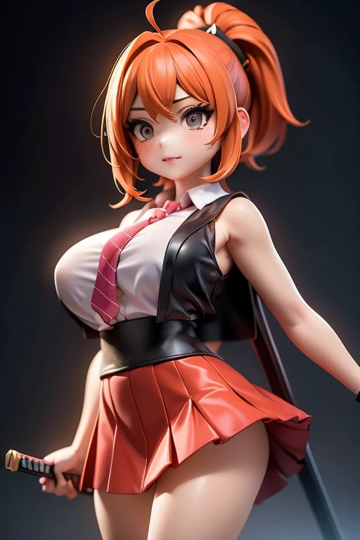 WZRYdajiNPKF, 1girl, solo, thighhighs, breasts,cleavage, orange eyes, fox tail, fox ears, red hair, looking at viewer, maid headdress, apron, maid, waist apron, dress, over-kneehighs, clothing cutout, standing, shorts, large breasts, short hair, medium breasts, long sleeves, bow, red eyes, pink hair, smile, frills, choker, lips, cityscape, night, mature female, <lora:WZRYdajiNPKF:0.75>