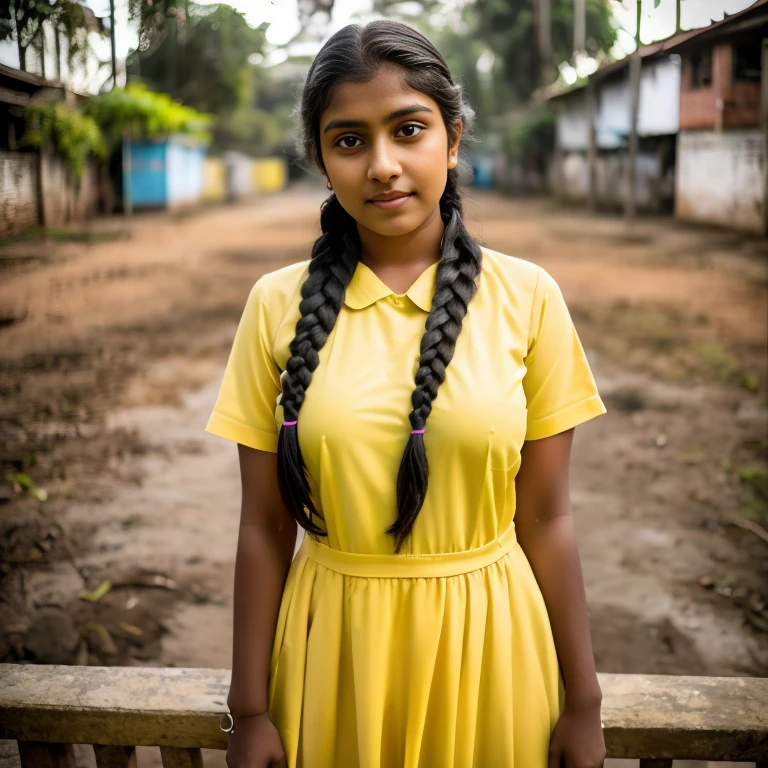 Indian 18 years old school girl with village background