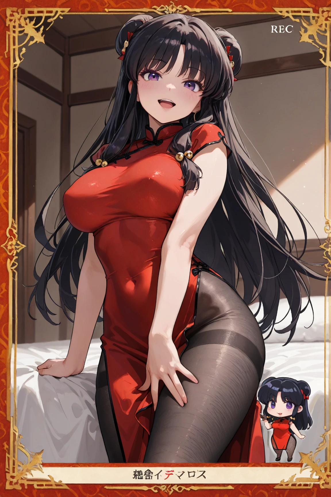 Chinese historical drama style　A beautiful royal woman giving her all in childbirth. A black-haired Chinese queen in cheongsam.　　She gives birth in an old Chinese maternity hospital.　She is giving birth on a shiny floral futon, her legs spread wide, exposing her genitals and gasping in agony.　She is going to give birth　