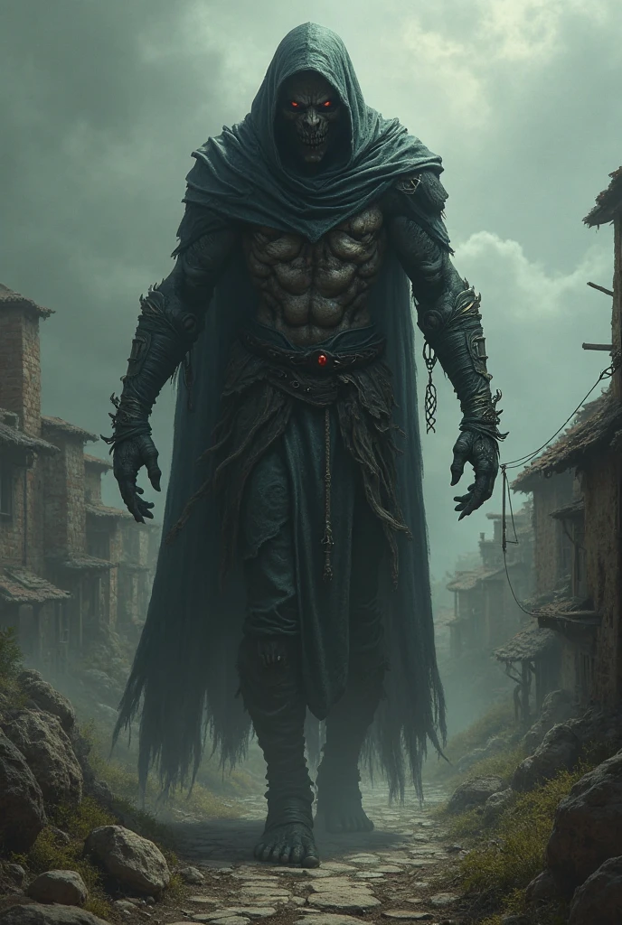 (Mejor calidad, 4k, ultra detallado, realista, colores vívidos, bokeh), (criatura monstruosa, dark atmosphere), ser abominable, oscuridad profunda, juego de luces y sombras, partículas. Image quality full 4k hd. Realistic digital illustration. Realism. 4k. very tall man, very beautiful and aesthetic, muscular body, very short hair, scars and burns, devilish smile. medical bandage on the face, red eyes, his teeth are triangular. Dark and terrifying appearance. Death.