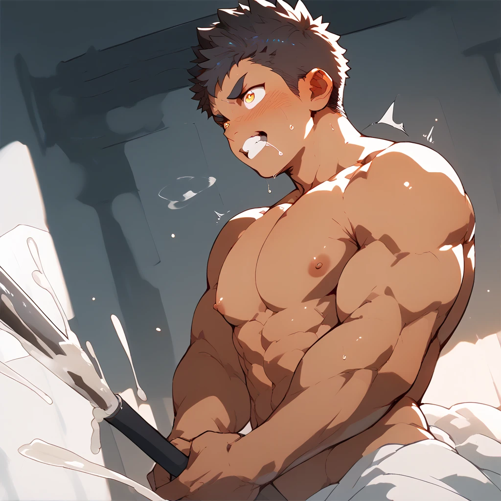 score_9, score_8_up, score_7_up, rating_explicit, source_anime,. Man, pale skin, Scars, red eyes, thong, bulge, bleeding, Curative, Bandages all over the body, male only, yaoi