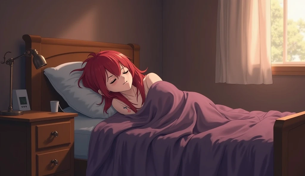 beautiful girl, one, anime, red hair, erotic, sheer, underwear, bed, embarrassing, tsundere, adult, bed sheets, night