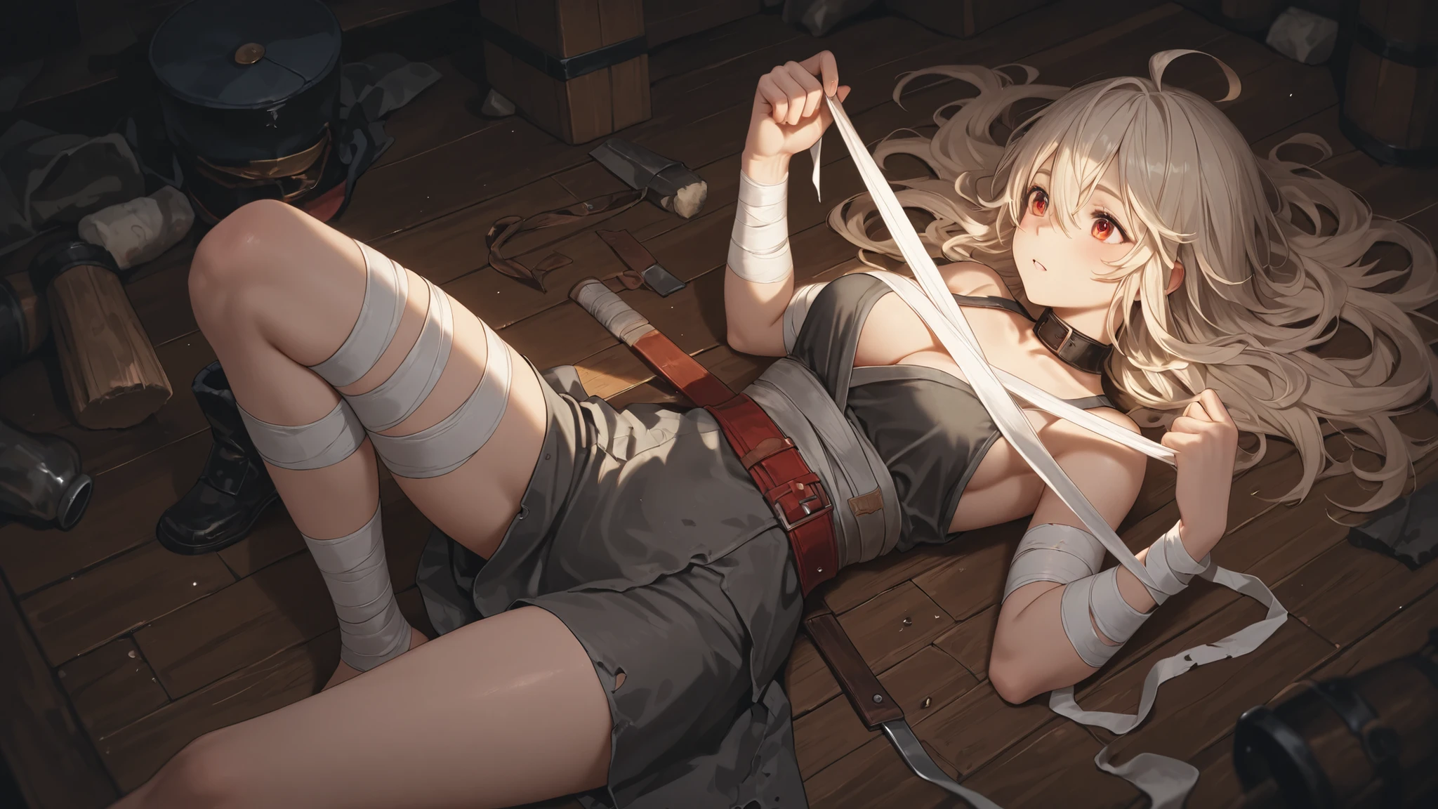 Shiny blond hair, very long hair, sophisticated haircut, ((((hair fully braided)))), ((small twisted braids)), thin and oval face, submissive, ((((tight wool crop top)))), ((((tight skirt)))), cute and blushing 18 years old anime girl, look away because she is embarrassed and blushes, bright blue eyes, detailed face, detailed members, detailed arms, detailed hands, Girl lying, tied by ropes, shackled, can no longer move, tied tightly, very hard tied up with lots of ropes, hampered by so many ropes that she can no longer move, bound hands and feet, ropes tie his whole body, tied extremely tightly and forcefully to her bed by a lot of ropes, its limbs are strongly tied together by ropes, his torso is tied up with thick cords, her chest is so tied up with ropes that it sticks out, her legs are tied tightly with thick ropes, his hands are tied behind his back with ropes, she can no longer move her feet, her hands which are tied by thick ropes, she desperately tries to free herself, likes to be tied tight with big ropes, likes to be immobilized by big ropes, lying down, his hands and feet are strongly tied to the railing of his bed, his legs are pressed together and tied with ropes, its limbs are held vigorously by imposing ropes, her hands are tied securely behind her back by ropes, her chest is compressed by strong ropes, she is pressed against her bed and restrained by large ropes, (shibari, arms behind the back:1.4), (hands on the back), (masterpiece, best quality) 1.5, 1girl, solo, (sexy, beautiful woman, perfect face, perfect eyes, perfect hands), samus aran, (hands on the back), Spread the legs, s&#39; ((lie in bed by big ropes)), ((close up of the girl)), ((((lie in bed)))), ((((arms tied behind the back, Legs Tied,La fille est allongée sur le ventre, La fille est allongée sur le sol:1.5)))), ((((girl seen from behind:1.4)))), ((((girl lying down on her stomach:1.4)))), ((((Outstretched arms:1.5)))), ((((Detailed hands:1.5))))