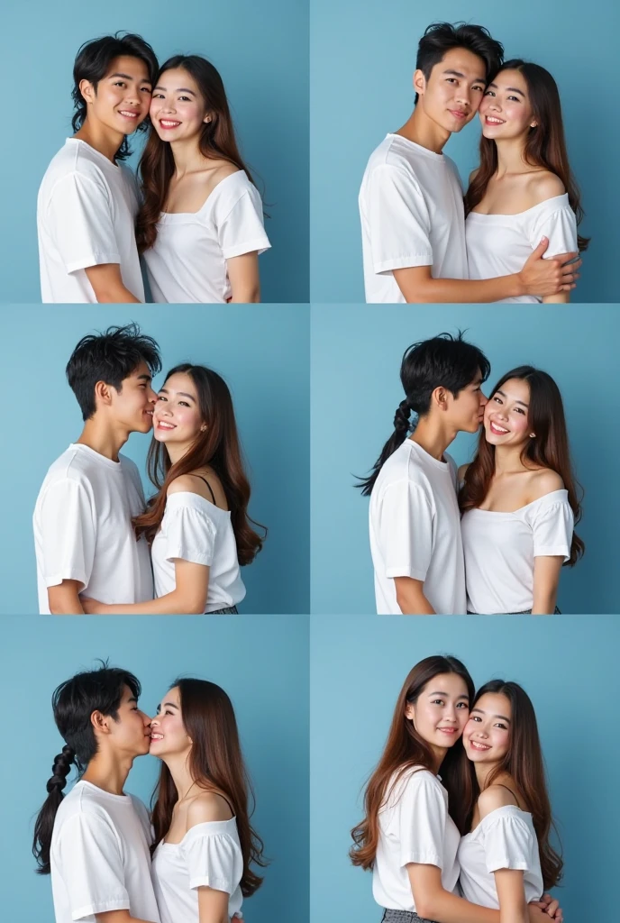 they are two people that are holding their hands over their eyes, happy couple, smiling couple, couple portrait, couples portrait, couple pose, lovely couple, man proposing his girlfriend, hands shielding face, close - up studio photo, portrait shot, photo taken with nikon d750, photo taken with nikon d 7 5 0, couple, hand on his cheek