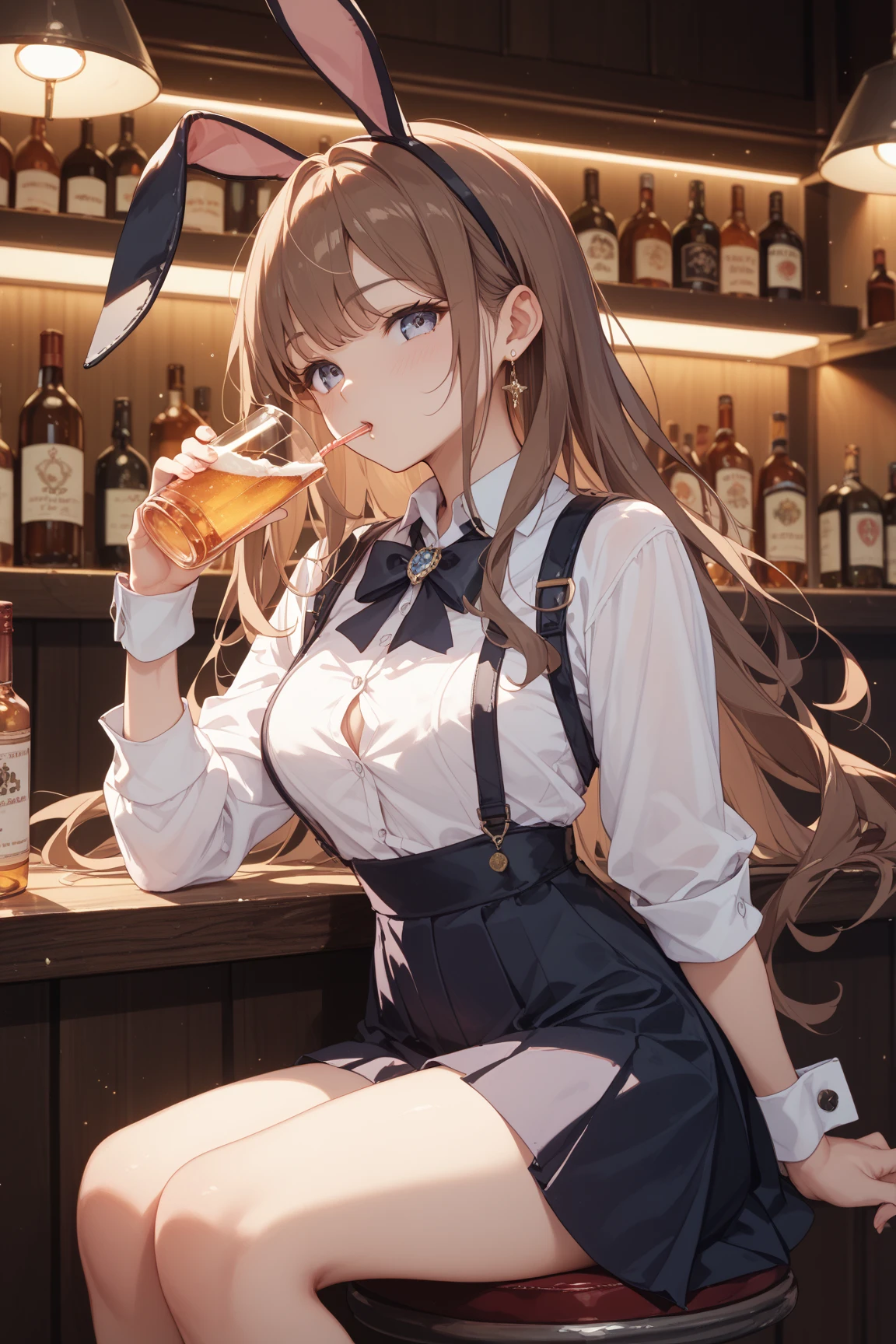 mejiro_bright_(umamusume), cabaret, chair, table, bottle, scenery, indoors, alcohol
