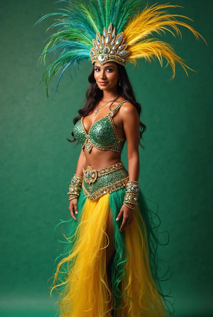 high resolucion, Masterpiece, Best Quality, ((Hasselblad photo)), Sharp focus, (Cinematic lighting), Soft lighting, Dynamic Angle, girls, Mature Brazilian woman, (Wearing a samba dance dress:1.2), carnival, Samba dress, fine detailed skin, Very long wavy black hair, Highly detailed hair, high heels，large full breasts，bare chest，a narrow waist，bare ass，big size ass，bare belly，sparkly skin，intriciate detail, ((Cinematic light)),((black)), , Brazil, carnival, Colors, 8K