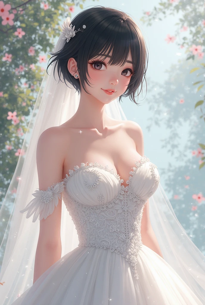 masterpiece, best quality:1.3, 1girl, black hair, green eyes, wedding dress, wedding veil, detailed face, transparent colorful vinyl clothing, natural lighting, vibrant colors, cinematic lighting, soft focus,masterpiece,transparentcolorPVCclothing,transparentcolorvinylclothing,prismatic,holographic,chromaticaberration,