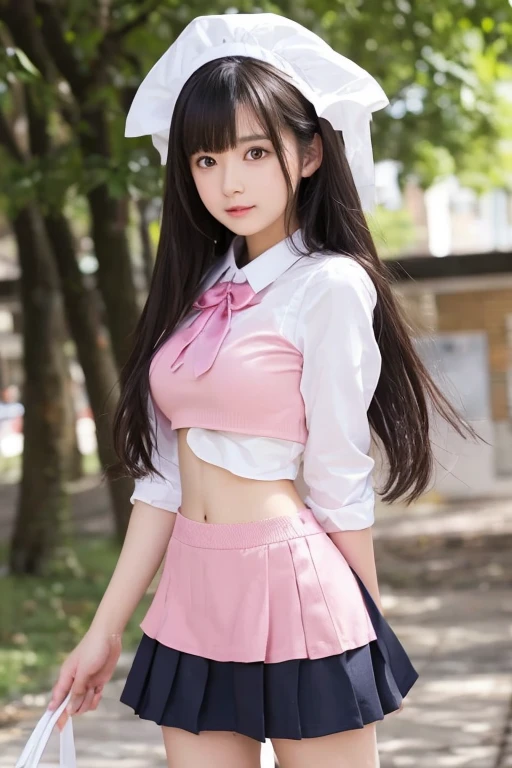 (masterpiece), (Highest quality), (Super detailed), (8k),(Realistic:1.2),(One girl),((Anatomically correct)) ,14 years old,Cute junior high school girls,(Sailor suit),(Short sleeve), Are standing, View your viewers, (interview), (Simple Background),Beautiful attention to detail, Delicate and beautiful face, (High saturation), Focus on the face, bangs, Best lighting, Best Shadow, Pink long hair, Pink dress uniform,((mini skirt:1.5)),((I can see your thighs)),
