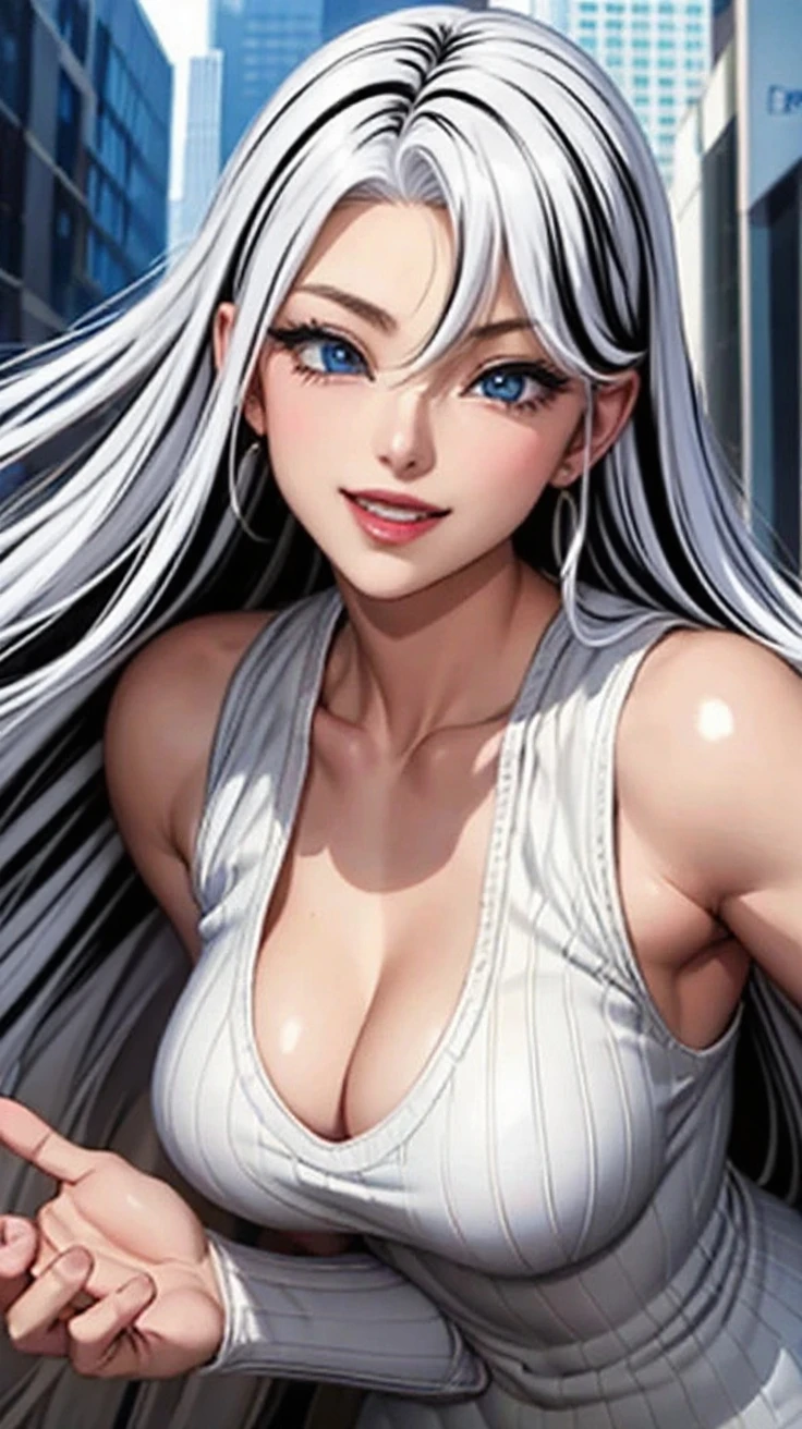 (beste-Qualit), (tmasterpiece), ((Close-up of a girl )), a 1girl, ((bare buttocks)), androgynous vampire, High Resy, pubic tattoo, (En plein air, science-fiction, street, the night, crowd, luna, Detailed background), the sweat, tail, hands up. Extremely detailed eyes and face, naked body, beautiful detail eyes, extremely detailed body, bare shoulders. junji ito 4 k, with long gray hair, ito junji art, style of junji ito, portrait of sadako of the ring, Gentle androgynous princess , Beautiful androgynous princess, Streetwear, ((with her long white hair:1.5)), stocklings, (big yellow eyes:1.3), fangs, detailing, (generous cleavage), Burst breasts, extra high resolution, 8K, (The blood on her lips runs down her neck), (Lovely Medium Breasts), perfect ???????, (shapely body), Microthongs, Beautiful slender legs, (hands in pocket:1.2), (Looking down), (The gaze is directed downwards)