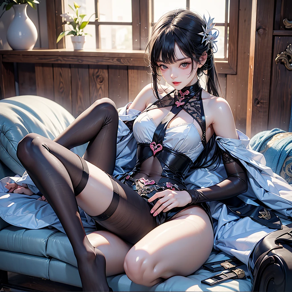 Masterpiece, surreal, 32k, very detailed CG unified 8k wallpaper, best quality, swiss alps, switzerland, (black lace), ((spring), earrings, ladies, necklace, legs apart