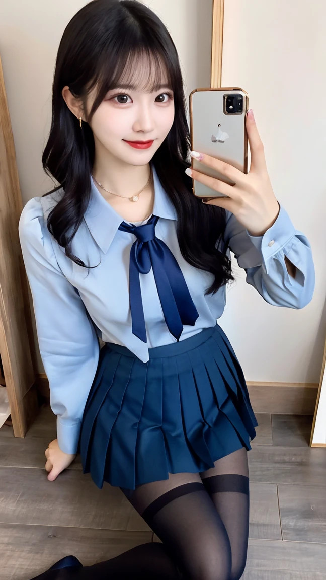 1girl, solo,(best quality),(masterpiece:1.1), full body, looking_at_viewer, dynamic angle, school uniform, cute, clear facial skin,