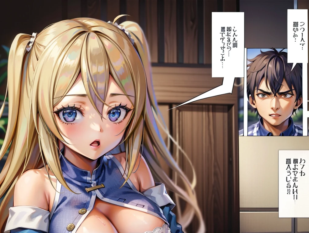 sensual、((blonde wavy hair))、thick thighs、8k、4k、highest quality、(High resolution:1.6)、cute anime face、noise reduction、((shining blue eyes、Sweat、blush、open your mouth))、(NSFW:1.5)、(vaginal sex:1.7)、(A man and a woman are having sex facing each other:1.2)、(((SFW huge body)))、(one man:1.3)、(Missionary position with legs extended:1.5)、(Lower Lady:1.3)、(Man's On:1.5)、(logic:1.3)
