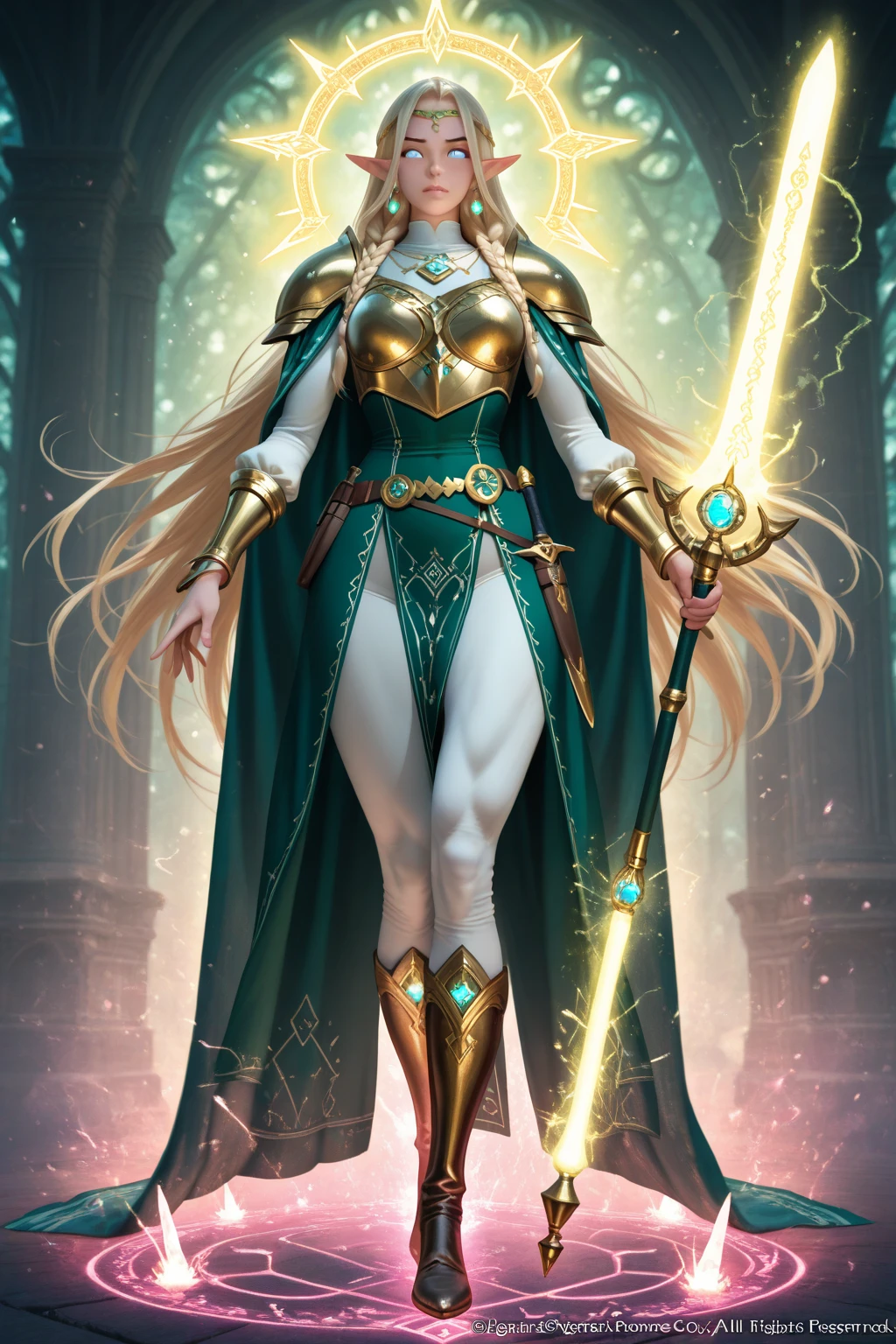 Kate Beckinsale, sexy Greek superheroine who is a demigoddess , green eyes and long dark brown hair. She wears a white and gold outfit , she has bracelets that are gold, and has long white boots with a golden outline . she holds a long spear , She also wears a gold scarf around her waist... portrait photography by , no estilo do realismo, shining skin, , natural lighting, Defined full lips. Muscular fitness female body (Therapy) (cookie smile) (shield on her back)
