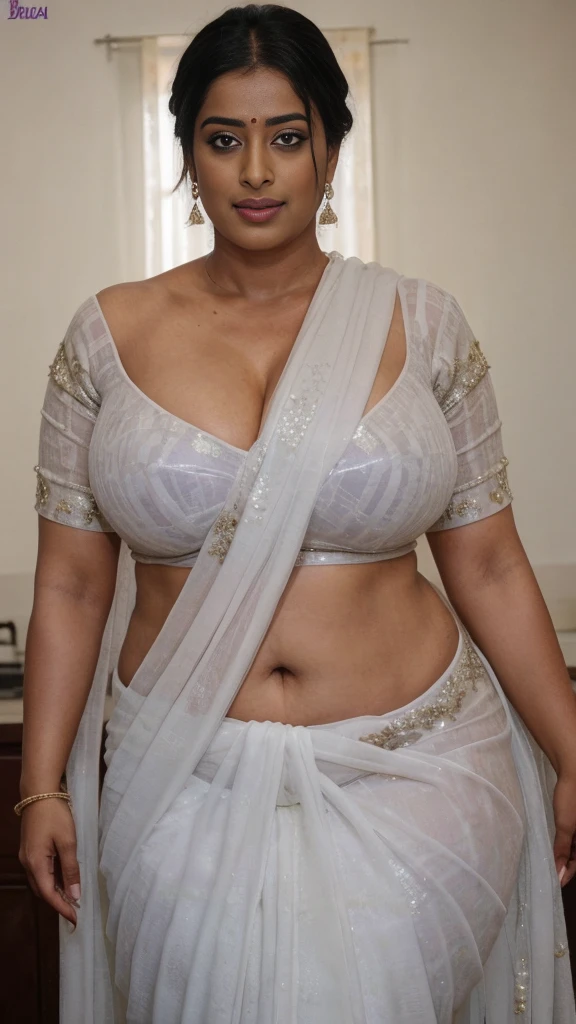 close up photo of sexy indian secretary , on her knees on a table , doing blowjob big pennis, kissing pennis,showing her  ,bend over, figure, swooping breasts, deep cleavage, curvy, erotic standing having sex with big eggplant with wide open spread legs, sexy armpits, seductive eyes, sultry, look at viewer and subtle smile, traditional shoulder less white transparent  and see-through blouse  traditional saree, red lips, ponytail, necklace, 4K, HD