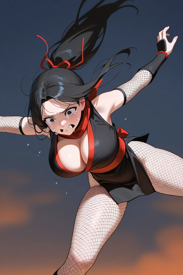 close portrait action image, brush drawing image, beautiful busty Thai female teen, aged 20, dynamic pose with red lingery, red pantyhose, long straight black hair, red smoke explode, white background, 8k resolution