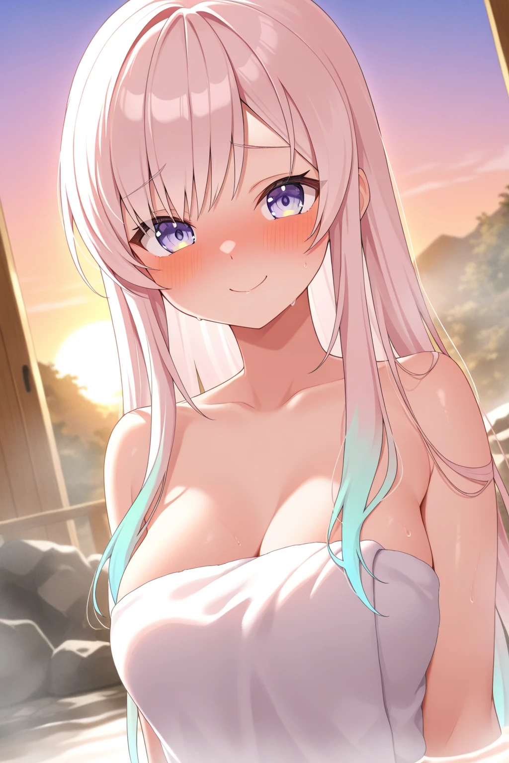 sexy woman with ridiculously huge breasts, at a nude beach, tropical setting, beach, long hair, flower ornament in hair, (((pink white hair))), ((((largest breasts in the world)))), ((((fully nude)))), ((((fully naked)))), ((((gradient hair)))), larger pussy slit, ((perfectly round areole)), ((((perfectly round nipples)))), ((((extremely large nipples)))), ((((perfect nipples)))), ((((seductive poses)))), ((((((perfect anime pussy)))))), (((((extreme resolution))))), (((((high resolution)))))