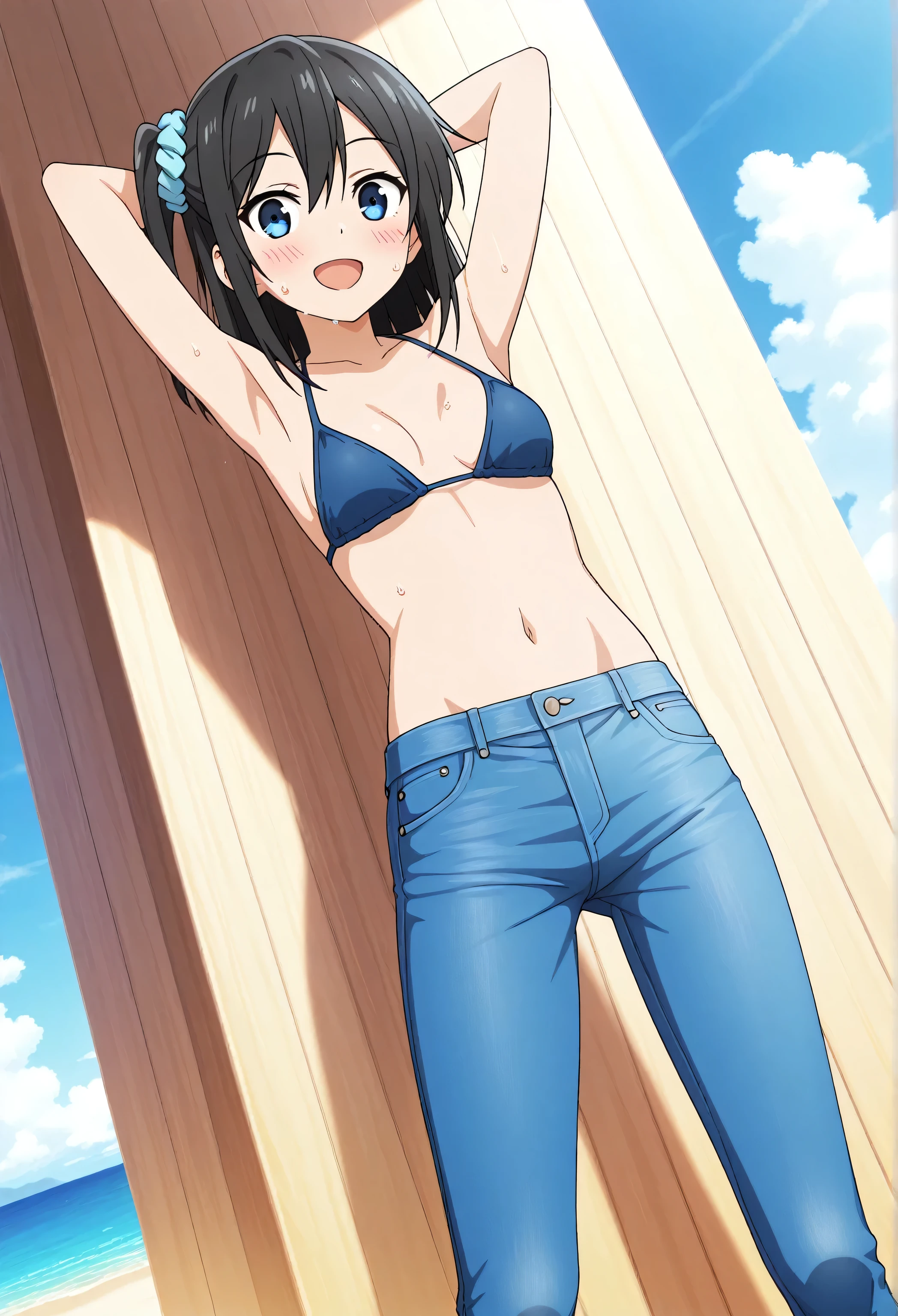 foto retrato de ((Asuka Langley en cuerpo entero)), (((beautiful asuka langley anorexic))), ((muy flaca en bikini)), (((huesos y costillas visibles))), ((small flat breasts)), ((very small waist)), piernas delgadas, ((rostro hermoso)), ((vista de perfil cuerpo entero)), (((concave abdomen))), ((Asuka  Langley muy muy flaca)), ((fondo blanco)). ((cabello al viento)).