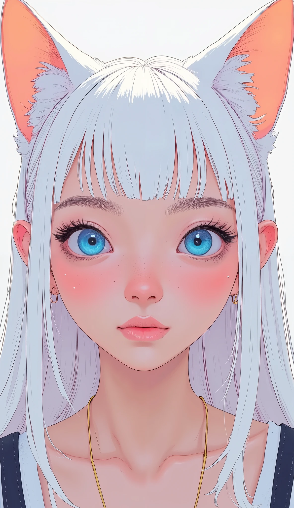 Anime girl with white hair and blue eyes and cat ears, detailed Digital Anime Art, Elf Girl, Amazing Anime Face Portrait, detailed anime face , heavy man under {x} detailed anime art, Detailed Anime Soft Face, clean heavy man under {x} detailed anime art, Digital Anime Art, heavy man under {x} detailed anime artwork, Beautiful Anime Face, detailed portrait of an anime girl, digital anime illustration, she has elf ears and gold eyes