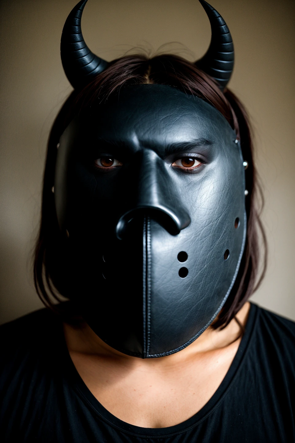 A heavy tanned dark skinned brown skinned girl with a blindfold and a plug gag