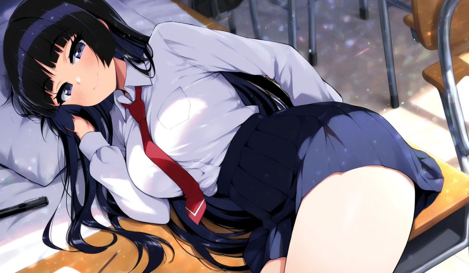 ((nsfw, masterpiece, best quality)), (photo realistic), best shadow, high detail, very detailed, (nice hands, perfect hands), (POV, face focus:1.4), ((1girl and 1 boy)), beautiful girl, 16 years old, deep blue eyes, (black straight long hair:1.5), (normal breasts:1.1), glossy skin, ((view from below:1.5)), (very slender:1.3), (beautiful adolt face:1.3), famous idol, thin lips, detailed facial features, Crisp focus, perfect beautiful body and face, pink small nipple, beautiful face, perfectly in focus, long bangs, underhair, (in the hotel:1.3), all body, (ahegao:1.2), (sweat:1.5), ((lying:1.5)), ((penis)), ((vaginal)), ((sex:1.5)), (school suit:1.5), hair between eyes, (cum overflow from crotch:1.5), ((skirt lift)), (open mouth:1.3), (show off nipple), spread crotch, on the bed, (drool:1.3)